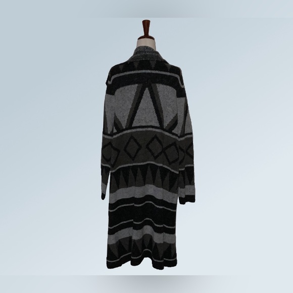 Joseph Abboud- NWOT - Drape Collar Open-Front Long Cardigan - Grey Geo Stripe - Picture 6 of 8